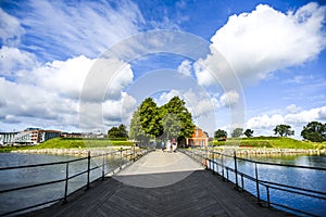 Bridge over the moat in Kronborg castle, Denmark.