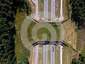 Bridge over a motorway that allows wildlife to safely cross over the road