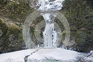 Bridge Over Multnomah Falls in Winter