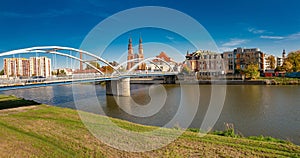 bridge over the Odra river and view of the Old Town in Opole. Poland