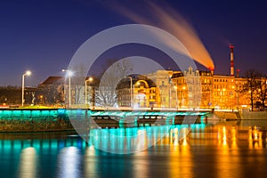 Bridge over Odra river in Wroclaw at night