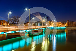 Bridge over Odra river in Wroclaw at night