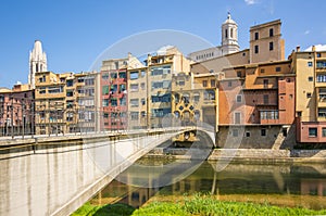 Bridge over the Onyar river in Girona, Catalonia, Spain