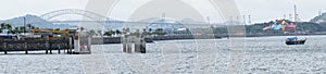 View of the Panama canal bridge on the pan American highway and the docks at its entrance