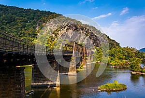 Bridge over the Potomac River and view of Maryland Heights