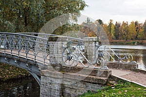 Bridge over the river in the autumn park