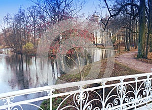 The bridge over the river in the autumn park,