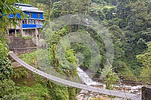 Bridge over the river beautiful tropical landscape of Mount Nepal Himalayas