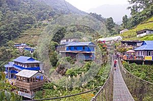 Bridge over the river beautiful tropical landscape of Mount Nepal Himalayas