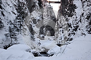 A bridge over the river in the canyon