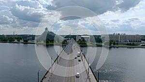 A bridge over river Daugava right in the center of the city leading to the National Library.