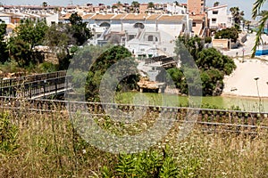 Bridge over the river destroyed by heavy rainstorms and floods in Mil Palmeras, Valencia, Spain