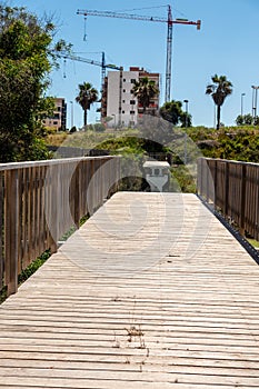 Bridge over the river destroyed by heavy rainstorms and floods in Mil Palmeras, Valencia, Spain