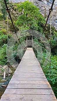 Bridge over the river in the forest - mountain landscape in Cheile Turzii , Romania