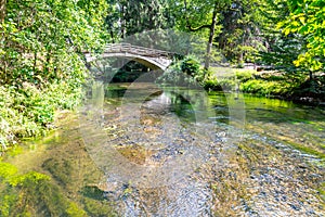 Bridge over river Kamenice in Bohemian Switzerland National Park, Czech Republic