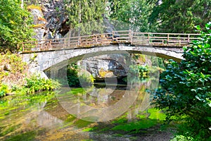 Bridge over river Kamenice in Bohemian Switzerland National Park, Czech Republic