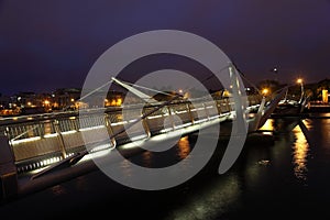 Bridge over River Liffey at night.