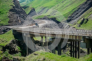 Bridge over the river in the mountains of Dagestan