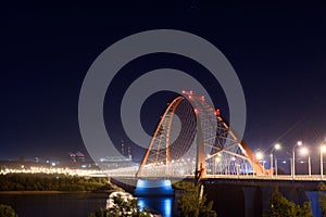 Bridge over the river Ob night.