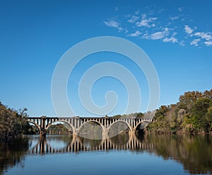 Bridge over river with reflections with copy space.