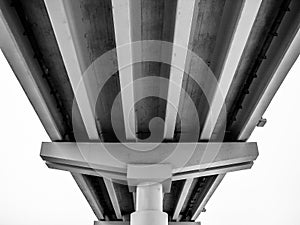 Bridge over river in Russia (bottom view).