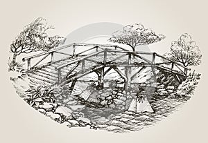 Bridge over river sketch