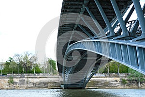 Bridge over river, Steel structure, blue color.