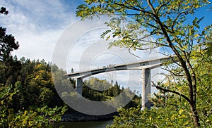 A bridge over a river used for jumps.