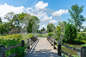 Bridge over a Stream at Humboldt Park in Chicago during Summer