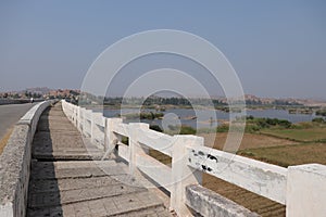 Bridge over the Tungabhadra River in Hampi, Karnataka - India tourism - Heritage