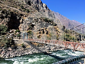 Bridge over the Urubamba River at the start of the inca trail in Peru