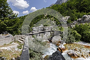 Bridge over the Valbona river in the Valbona valley in the Dinaric Alps in Albania