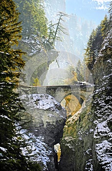 Bridge over Viamala gorge in Swiss Alps, Switzerland