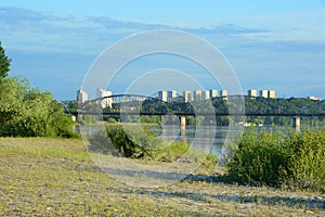 Bridge over Vistula river. Transportation infrastructure in Grudziadz