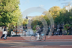 On the bridge over the water channel in Amsterdam old city