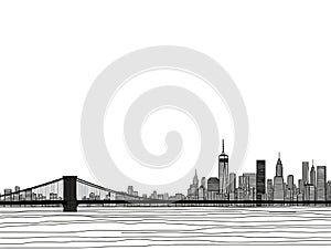 A Bridge Over Water With A City In The Background - Brooklyn bridge and manhattan skyline