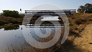 Bridge over water. Porto Pino pond, Sardinia Italy photo