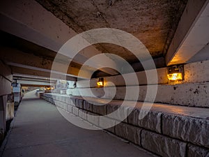 Bridge overpassing walking trail in a park photo