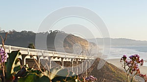 Bridge on pacific coast highway, Torrey Pines beach sunset, California road trip