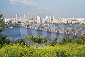 Bridge of Paton across river Dnieper, summer view