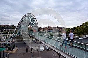 Bridge of Peace is a bow-shaped pedestrian bridge, a steel and glass