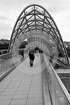 Bridge of Peace is a bow-shaped pedestrian bridge, a steel and glass