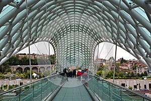 Bridge of Peace is a bow-shaped pedestrian bridge, a steel and glass