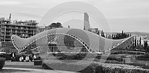 Bridge of Peace is a bow-shaped pedestrian bridge, a steel and glass