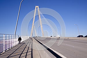 Bridge with pedestrians and traffic