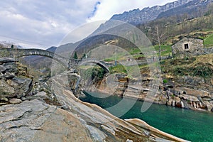 Bridge Ponte dei Salti in the Verzasca Valley, Lavertezzo, Switzerland photo