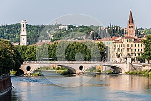 Bridge Ponte Pietra in Verona on Adige river