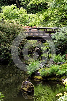 A bridge in the Portland Oregon Japanese garden.