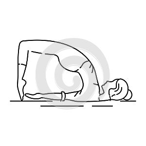 Bridge Pose Setu Bandha Sarvangasana black line icon. Inverted back-bending asana in hatha yoga and modern yoga as exercise. UI UX