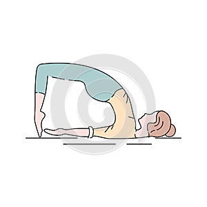 Bridge Pose Setu Bandha Sarvangasana color line icon. Inverted back-bending asana in hatha yoga and modern yoga as exercise. UI UX
